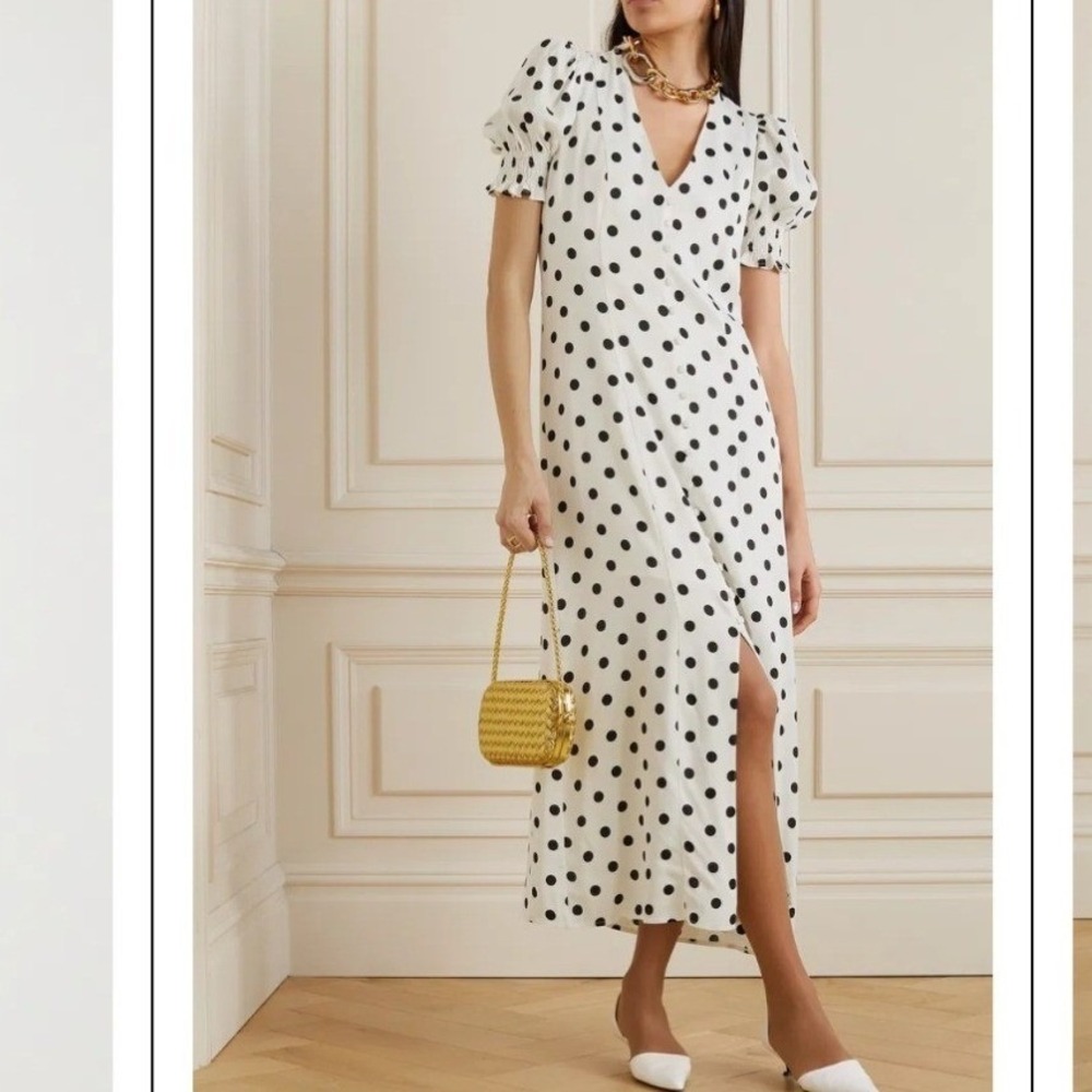 Sleeper Bella Polka Dot Viscose Crepe Maxi Dress White Black M NEW Summer